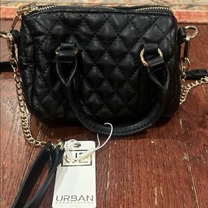 Urban Outfitters Black Quilted Crossbody Bag with Gold Accents